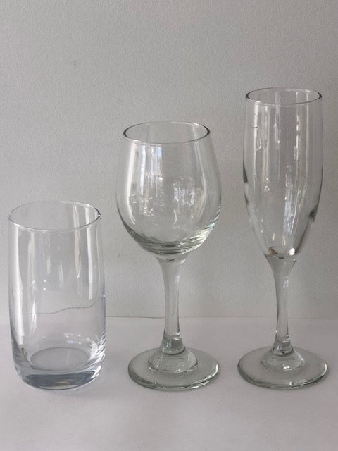 Champagne, Medium Wine and Water glass set