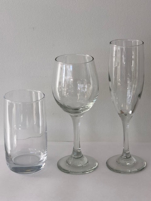 Champagne, Medium Wine and Water glass set.